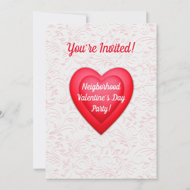 Valentine's Day Fancy Red Hearts Personalized Invitation (Front)