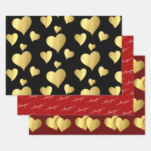 VALENTINE'S DAY FAUX GOLD FOIL I LOVE YOU HEARTS WRAPPING PAPER SHEETS