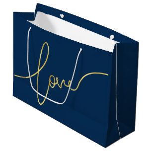 VALENTINE'S DAY FAUX GOLD FOIL LOVE SCRIPT - BLUE LARGE GIFT BAG