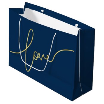 Valentine's Day Faux Gold Foil Love Script - Blue Large Gift Bag by decor_de_vous at Zazzle