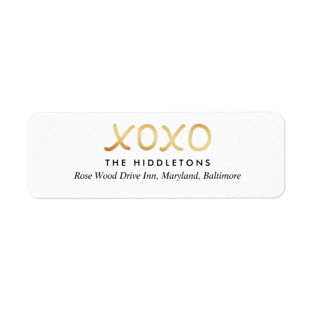 Valentines Day Faux Gold Foil XOXO Typography Label (Front)