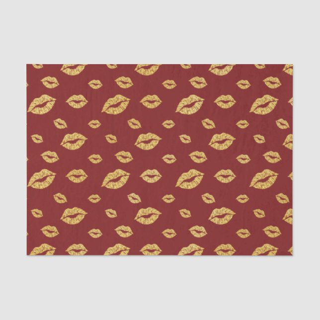 Valentine's Day Faux Gold Glitter Lipstick Kiss Tissue Paper (Front)