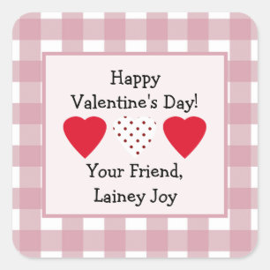 Valentine's Day Favor Sticker with Pink Plaid