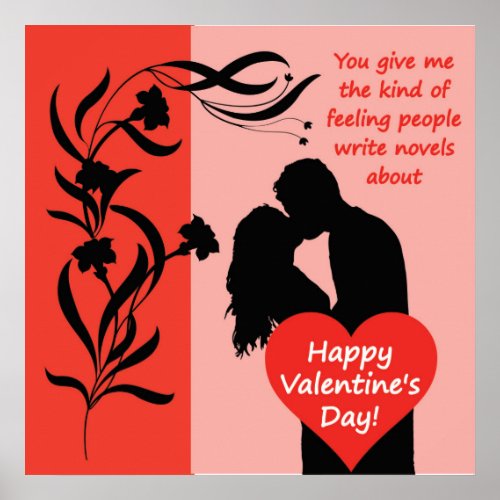 Valentines Day feeling flower couple kissing hear Poster