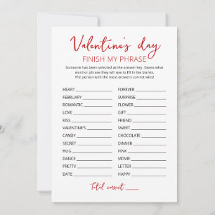 Valentine's day Finish my phrase Party game Card