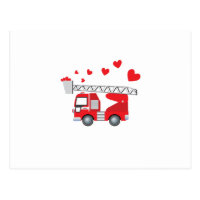Valentine's Day Firetruck With Hearts Gift Kids Postcard