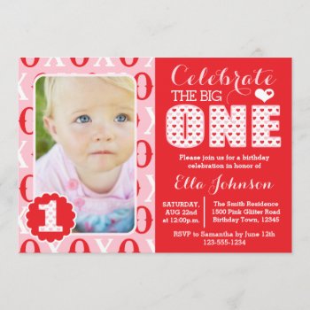 Valentine's Day First Birthday Party Photo Invitation by prettypicture at Zazzle