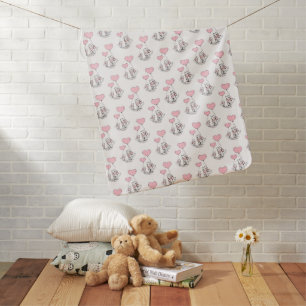 Valentine's Day Fleece Blanket Cat Pink Hearts