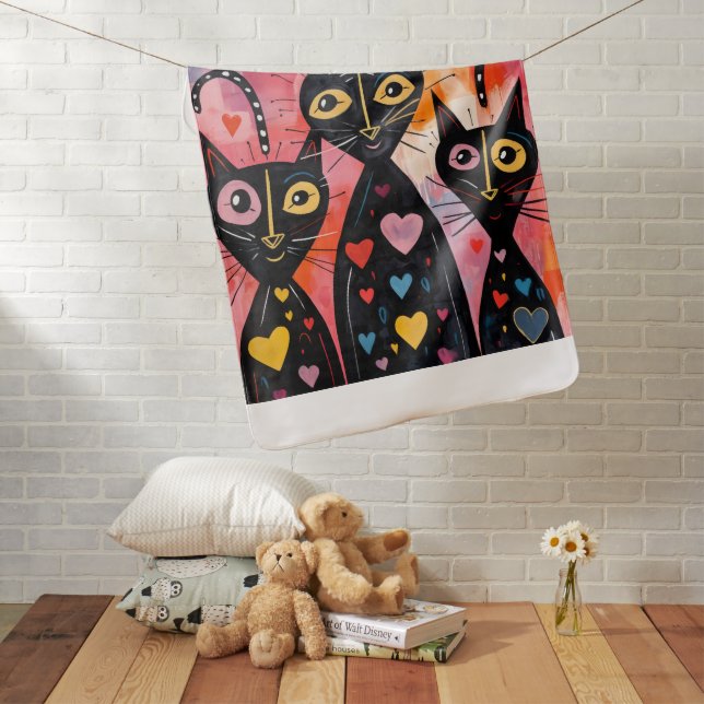Valentine's Day Fleece Blanket Cat Red Hearts (In Situ)