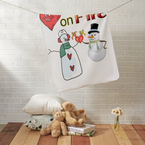 Valentines Day Fleece Blanket Heart Fire Snowman 