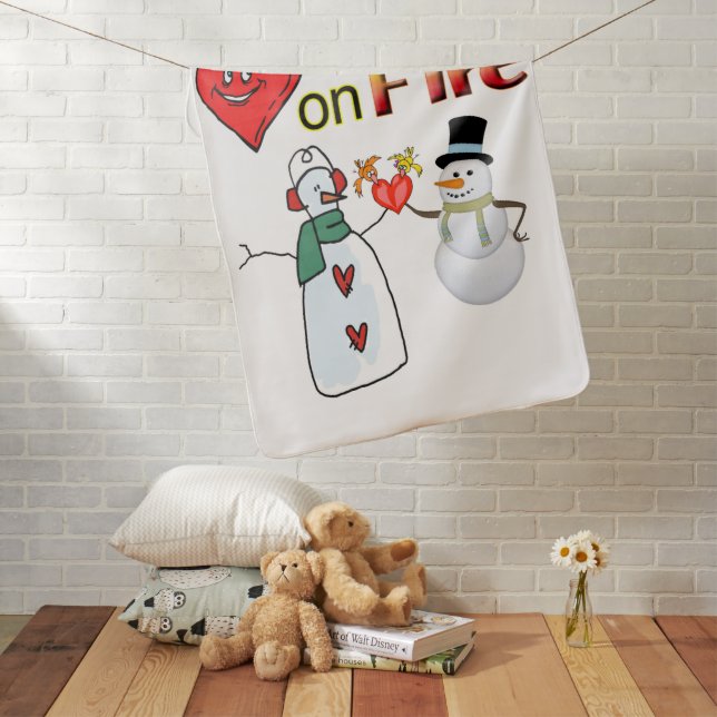 Valentine's Day Fleece Blanket Heart Fire Snowman  (In Situ)