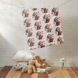 Valentine's Day Fleece Blanket Monkey Red Hearts