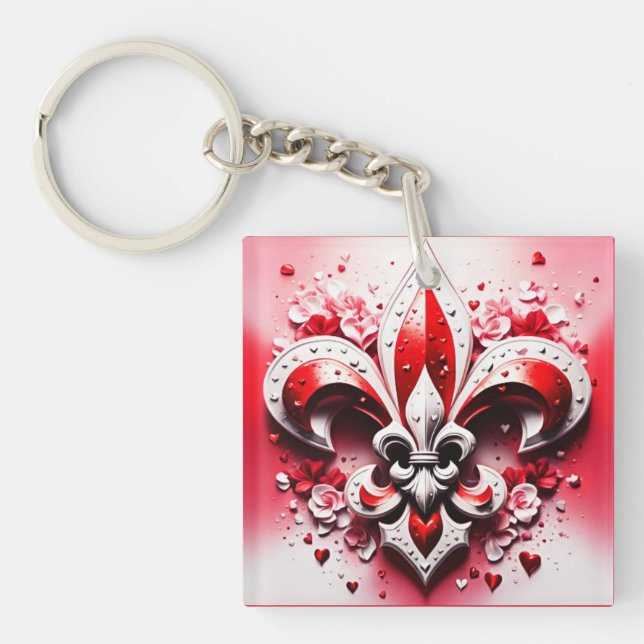 Valentine's Day Fleur De Lis Keychain (Front)