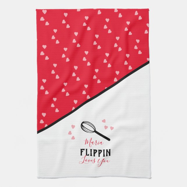 Valentines Day Flippin Loves You Hearts Baking   Kitchen Towel (Vertical)