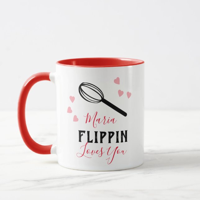 Valentines Day Flippin Loves You Hearts Baking Mug (Left)