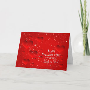 Valentine's Day-Floating Hearts/Stars -Lady in Red Holiday Card