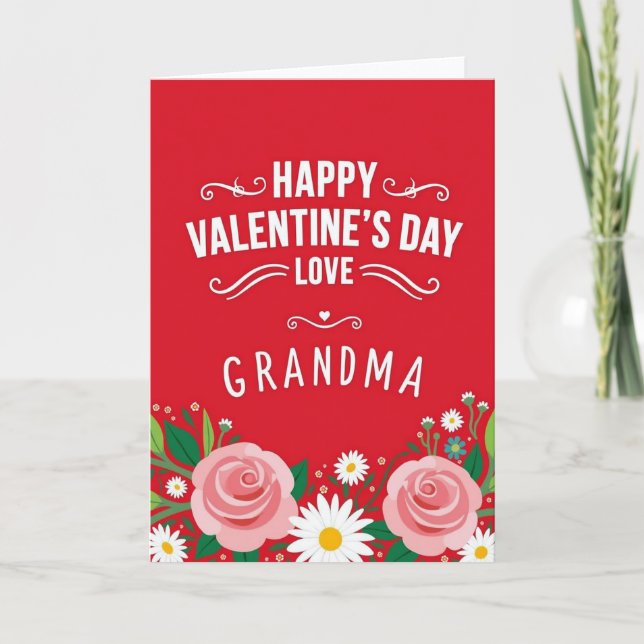 Valentines Day Floral Grandma Card (Front)
