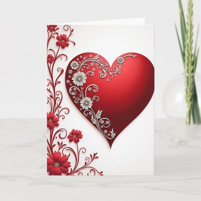 Valentines Day Floral Heart Card (Front)