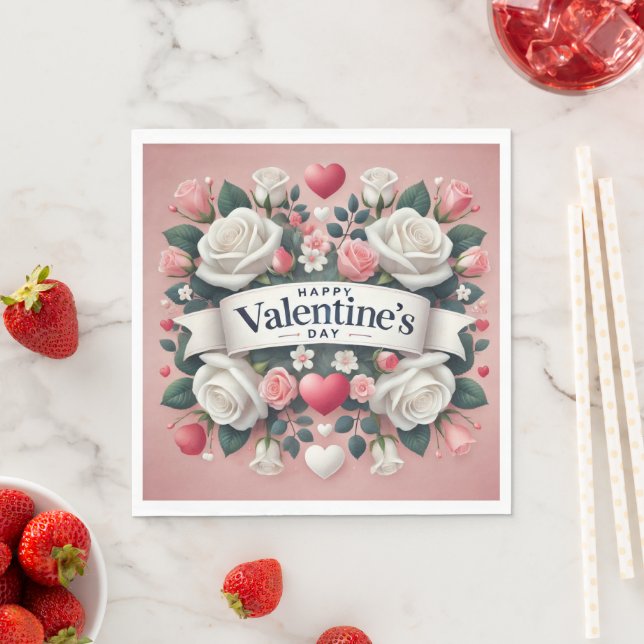 Valentine's Day Floral Heart Design   Napkins (Insitu)