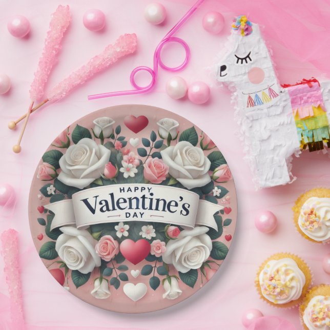 Valentine's Day Floral Heart Design   Paper Plates (Party)
