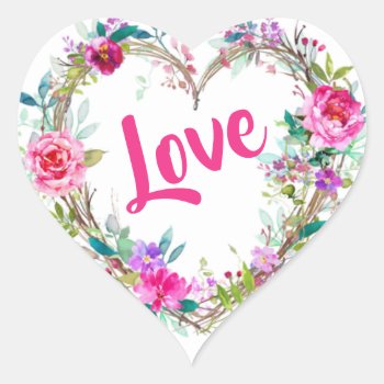 Valentine's Day Floral Heart Sticker by ThreeFoursDesign at Zazzle