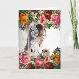 Valentine's Day Floral with Love Photo Wedding Holiday Card