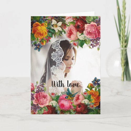 Valentines Day Floral with Love Photo Wedding Holiday Card