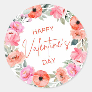 Valentines Day Floral Wreath  Classic Round Sticker