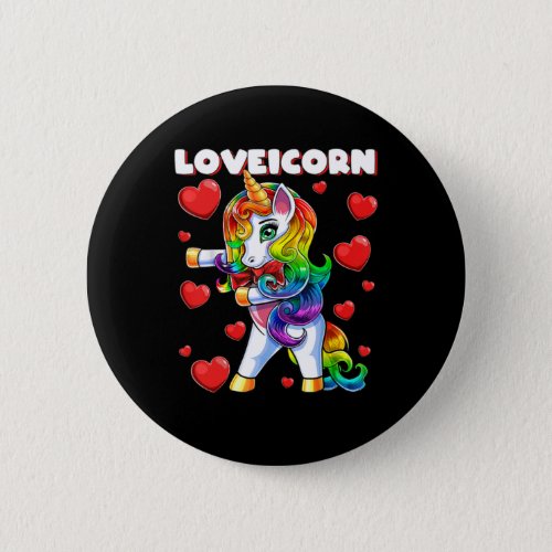 Valentines Day Flossing Unicorn Love Heart Gift fo Button