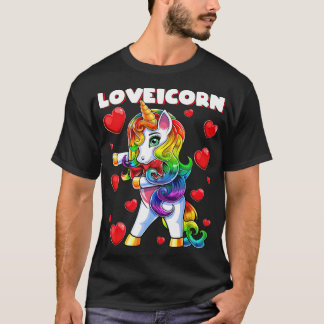 Valentines Day Flossing Unicorn Love Heart Gift T-Shirt
