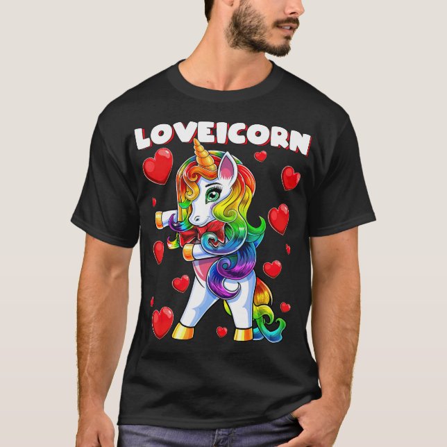 Valentines Day Flossing Unicorn Love Heart Gift T-Shirt (Front)