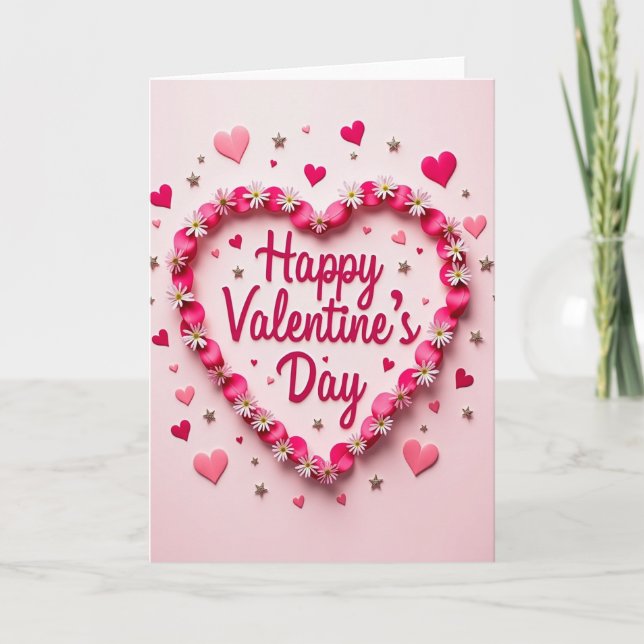 Valentines Day Flower Heart Card (Front)