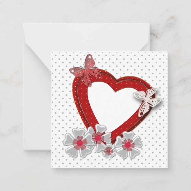 Valentines Day flowers floral red heart butterfly Note Card (Front)