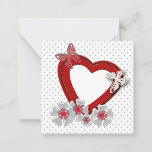 Valentines Day flowers floral red heart butterfly Note Card