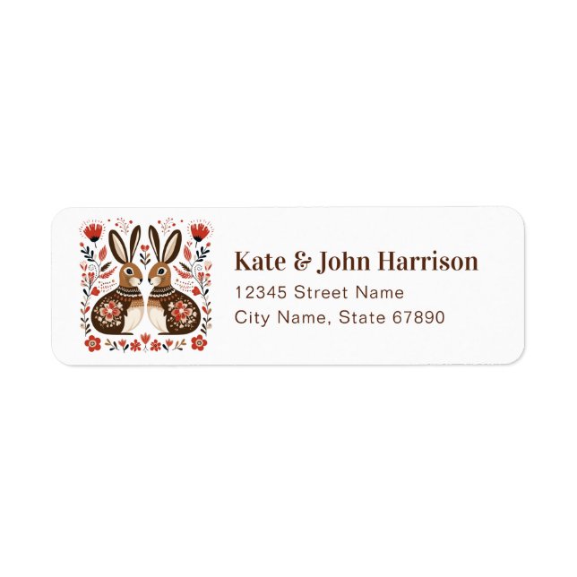 Valentine's Day Folk Rabbits Return Address Labels (Front)
