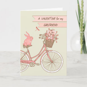 Valentine's Day for Girlfriend Bicycle Pink Rabbit Holiday Card