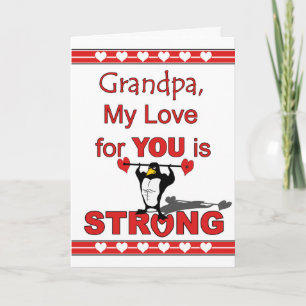 Valentine's Day for Grandpa, Penguin & Weights Holiday Card