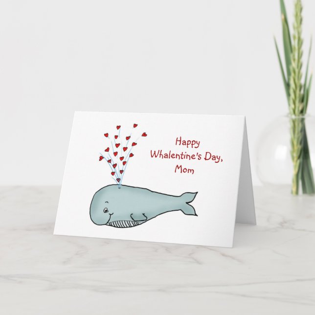 Valentine's Day  for Mom - Cute Whale with Hearts Holiday Card (Front)