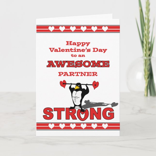 Valentine's Day for Partner Penguin with Abs Holiday Card (Front)