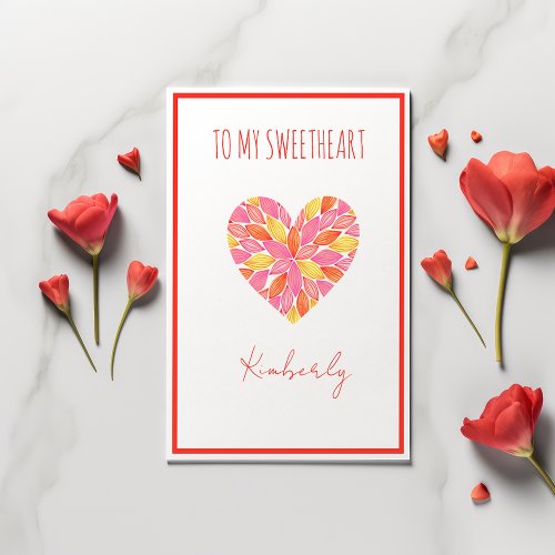 Valentines Day For Sweetheart Pink  Yellow Heart Card