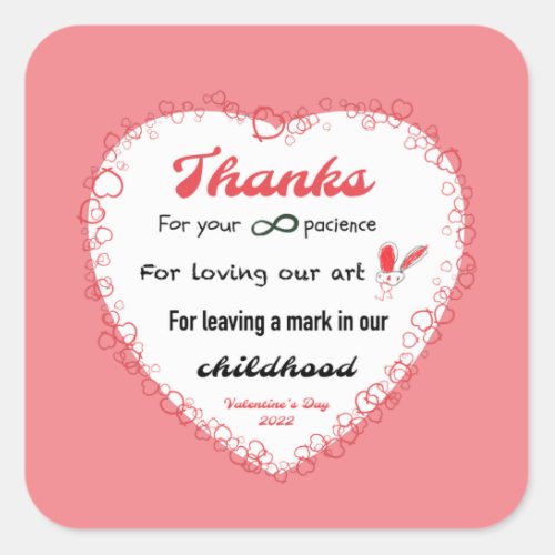 Valentines day for teachers card square sticker