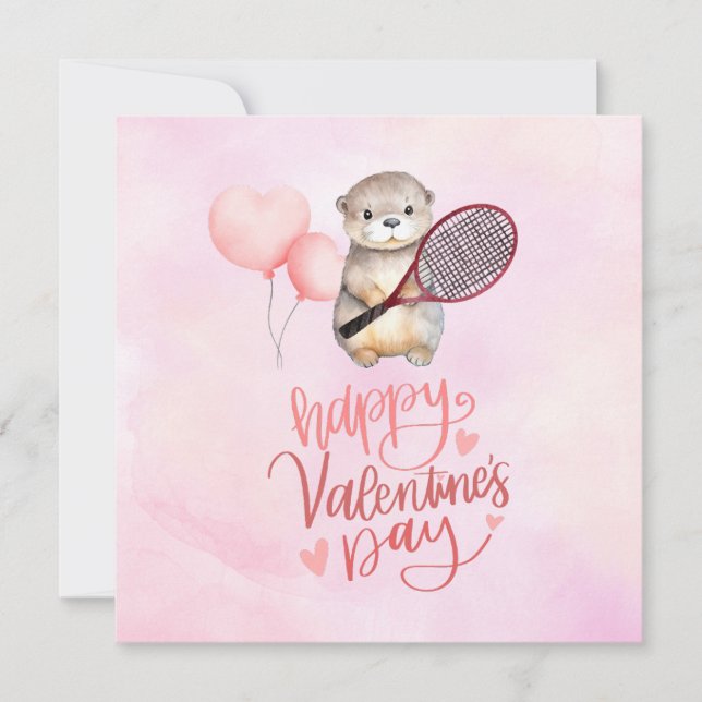 Valentine's Day for Tennis Player pink theme Holiday Card (Front)