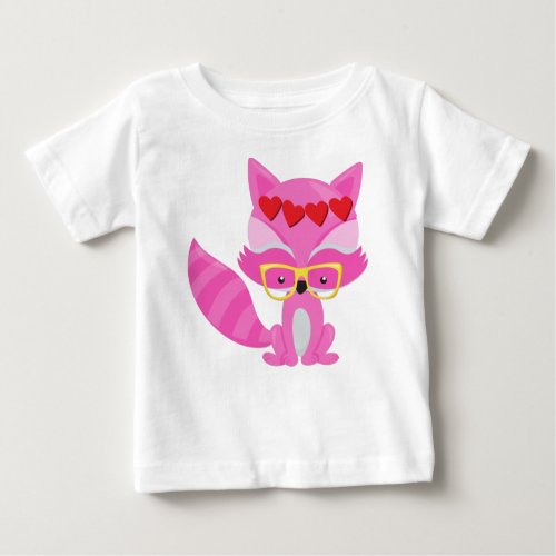 Valentines Day Fox Pink Fox Glasses Hearts Baby T_Shirt