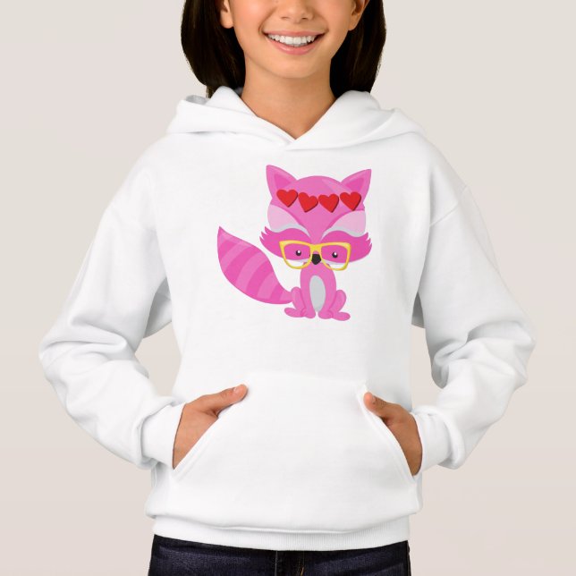 Valentine's Day Fox, Pink Fox, Glasses, Hearts Hoodie (Front)