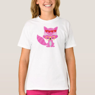 Valentine's Day Fox, Pink Fox, Glasses, Hearts T-Shirt