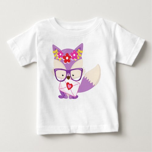 Valentines Day Fox Purple Fox Glasses Hearts Baby T_Shirt
