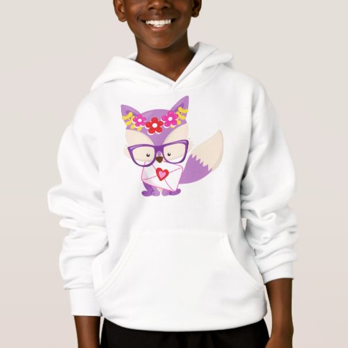 Valentines Day Fox Purple Fox Glasses Hearts Hoodie