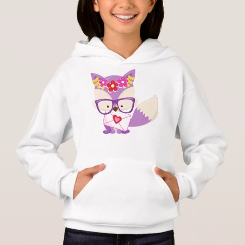 Valentines Day Fox Purple Fox Glasses Hearts Hoodie