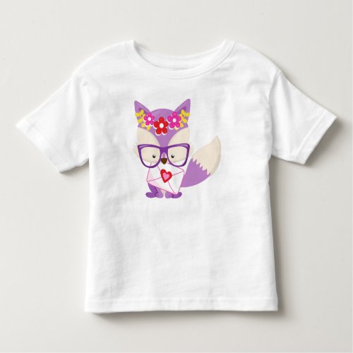 Valentines Day Fox Purple Fox Glasses Hearts Toddler T_shirt