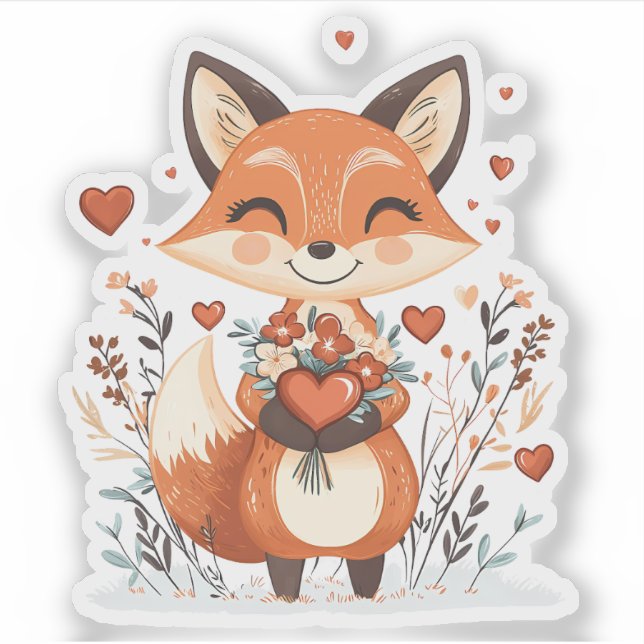 Valentine's Day Fox Sticker (Front)